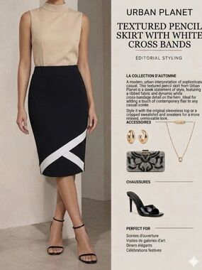 Urban Planet Black Pencil Skirt with White Diagonal Cross Bands
